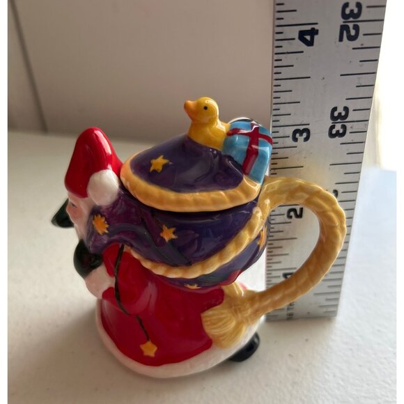Vintage Enesco Mary Engelbreit Believe Mini Teapot & Cups Collectible Set Santa - Picture 5 of 11